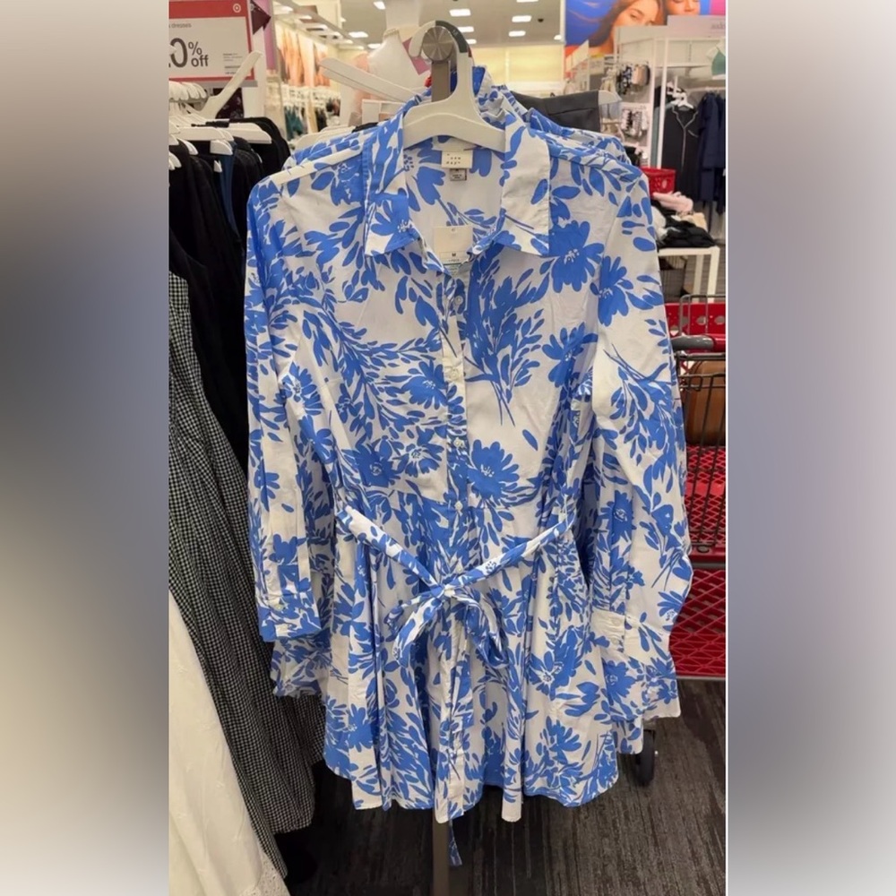 a new day White and Blue Floral Shirt Dress
